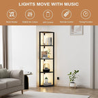 VILICK Corner Shelf with Light 5 Tier Tall Standing Shelf Dimmable Corner Floor Lamp with Shelves LED Corner Bookshelf Display Cabinet Shelf for Living Room, Bedroom, Home Decor
