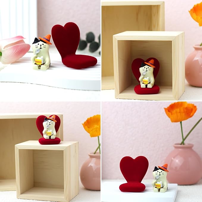 RAQWI Cute Kitten Figurine Eating Cake on Heart-Shaped Sofa, Mini Resin Cat Statue for Office Desk & Home Decoration, Adorable Easter Spring Gift for Cat Lovers, Women, Friends