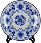 Decorative Plates Blue and White Porcelain Plates of 26cm Oriental Floral Pattern Ceramic Craft for Ornaments Giving Plates, 1 Plate with 1 Display Stand