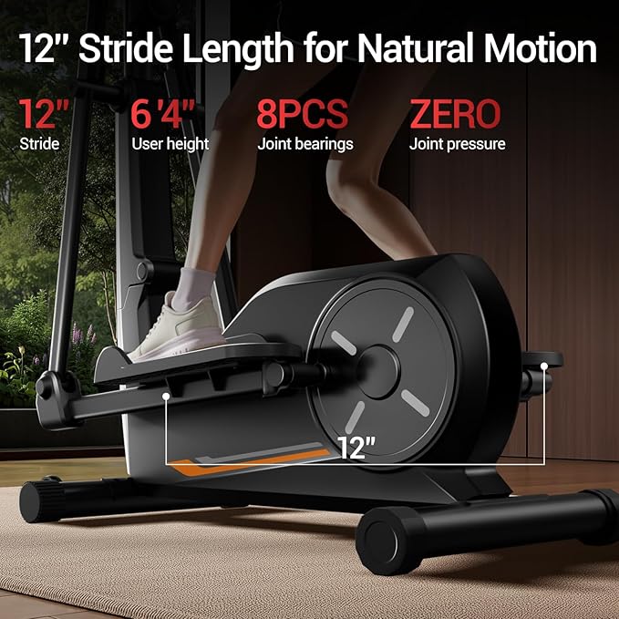 CURSOR FITNESS Elliptical Exercise Machine, Elliptical Machine for Home with 8 Levels Resistance, Silent Magnetic Elliptical Trainer with 12" Stride and LCD Monitor Max 330Lbs