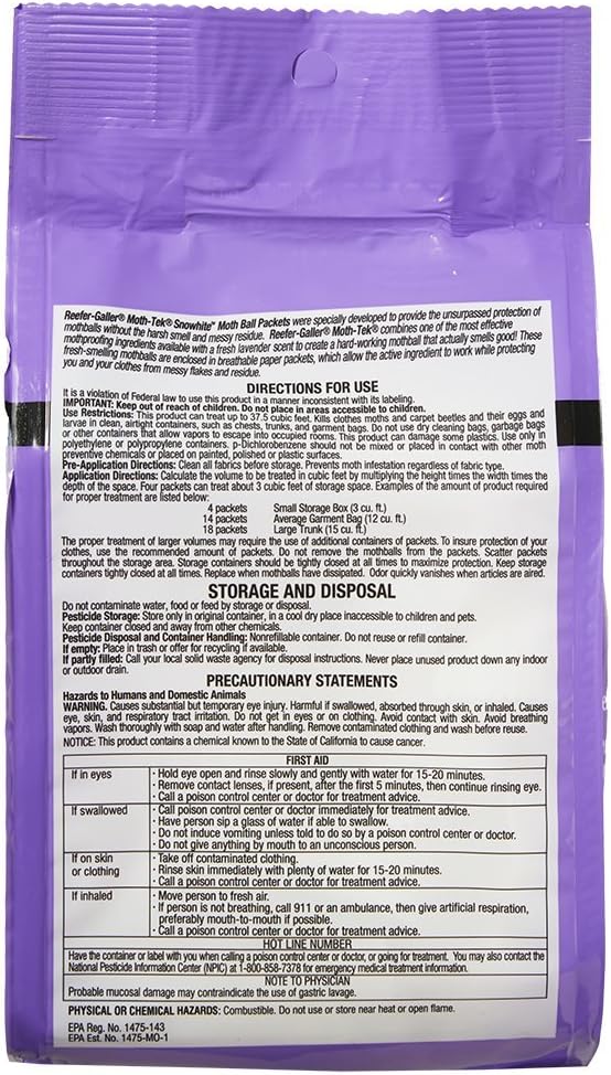 Moth-Tek Snowhite Lavender Scented Moth Ball Packets 12 oz (3)