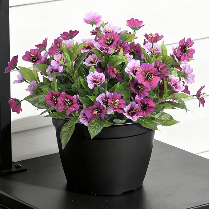 Fake Artificial Flowers for Outdoors Decoration,4 Bundles Silk Faux Spring Flowers with Plants Leave UV Resistant for Planter Front Door Porch Yard Patio Window Box Home Indoor Decor