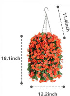 Artificial Fake Fall Hanging Flowers Plants Baskets for Outdoor Outside, Faux Silk Autumn Orange Daisy Mums Trailing Vines in Planter Realistic UV Resistant for Balcony Porch Decor