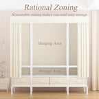 Portable Closet,Garment Rack,Heavy Duty Clothes Rack with Cover,Wardrobe Closet with 1 Hanging Rods, 2 Storage Shelves and 3 Drawers,43.3" L x 17.7" W x 67.7" H,Pale Yellow
