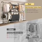 T3 Closet System with Stepless Dimmable LED Light, Industrial Pipe Clothing Rack with 4 Drawers, 6 Wooden Shelves & 4 Telescopic Rods, Heavy Duty Closet Organizers in Wardrobe Closet (Black)