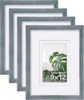 Egofine 9x12 Picture Frames Set of 4, Made of Solid Wood Covered by Plexiglass 5x7 and 6x8 with Mat or 9x12 whitout Mat, for Table Top Display and Wall Mounting Photo Frame Rustic Blue