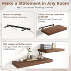 30 Inch Floating Shelves for Wall Set of 2, 12"D Wood Grain Bathroom Shelves with Invisible Brackets, Easy Install Engineered Wood Storage Shelves for Kitchen, Living Room, Bedroom, Walnut Finish