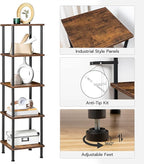 HOOBRO 5-Tier Corner Shelf Stand, Corner Square Rack Display Shelf, Tall Storage Plant Stand, Bookcase for Small Spaces, Living Room, Home Office, Kitchen, Rustic Brown and Black BF50CJ01