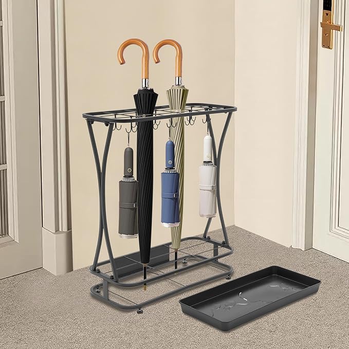 Umbrella Holder with Removable Drip Tray - Umbrellas Stand Cane Walking Stick Holder, Entryway Decorative Metal Freestanding Rack Organizer for Home Office Office Hotel Entry Hallway