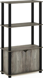 Furinno Brahms 4-Tier Multipurpose Bookcase/Bookshelf/Display Shelf/Display Rack with Door, French Oak Grey/Black