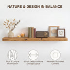 Floating Shelves 40" W x 8" D, Solid Elm Wood Shelves for Wall, 8 Inch Deep Floating Shelves, Rustic Wooden Bathroom Shelves 40" Long - for Living Room, Kitchen, Office, Set of 2, Heavy-Duty Bookshelf