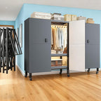 Heavy Duty Portable Closet with Cover Magnetic Doors, Metal Rolling Clothes Rack Heavy Duty 1500LBS, Foldable Clothing Rack, Garment Racks for Bedroom/LivingRoom/Rental (KT Grey, 49.21in)