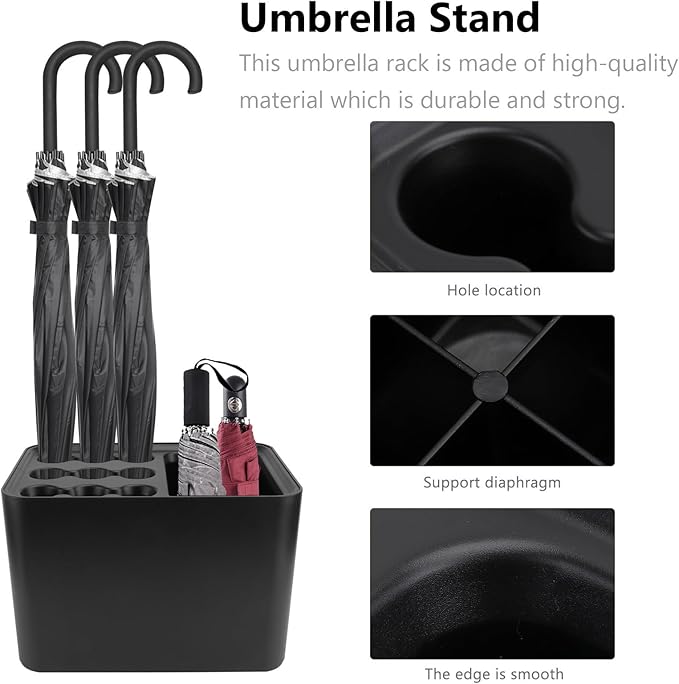 Toyvian Creative Wall-Mounted Umbrella Stand with Drip Tray Nordic Style Storage Rack for Entryway Space-Saving Household Organizer to Keep Floors Dry and Umbrellas Neat Black