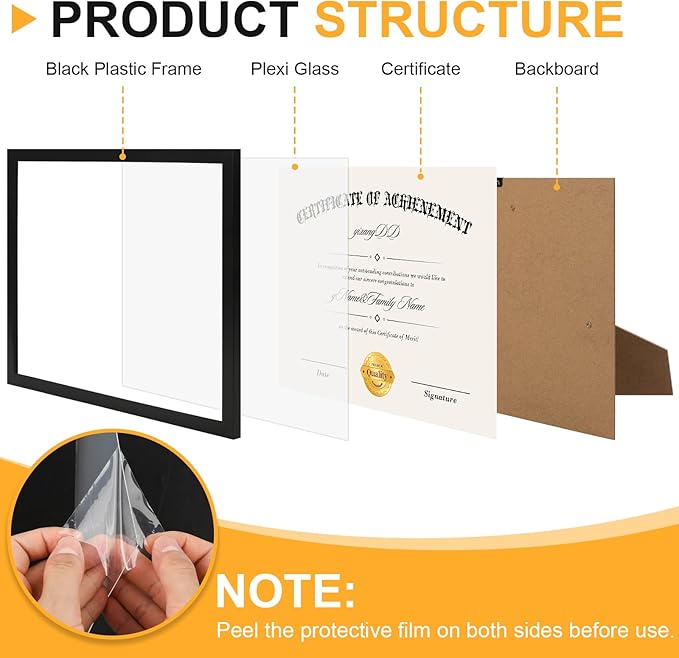 YixangDD 5 PACK Certificate Frames 8.5 x 11, Black Diploma Frame Document Frame with Clear Plexiglass, Picture Frames for Tabletop and Wall Display