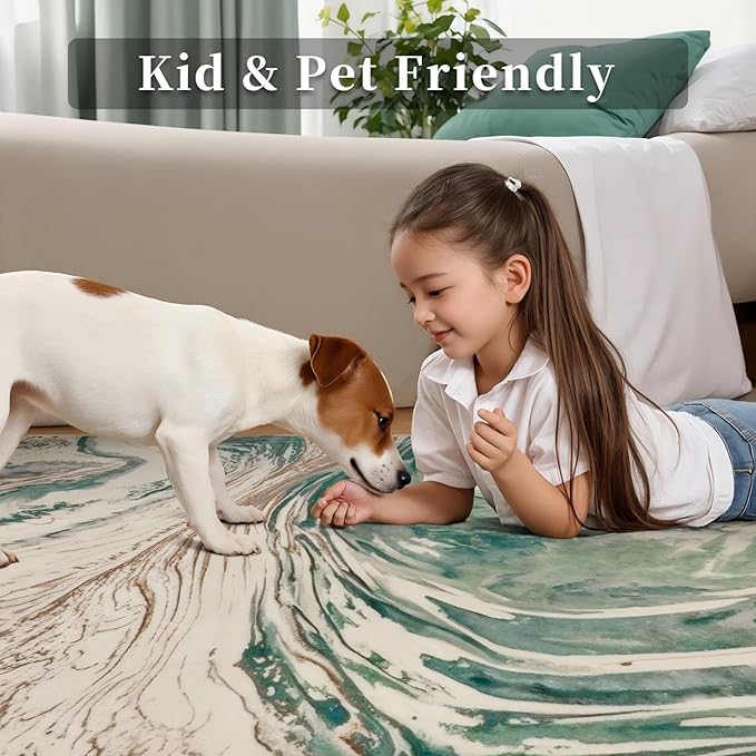 Ciicool Modern Abstract Area Rug 2x3 Washable Small Soft Entryway Rugs, Green Non-Slip Low Pile Throw Swirl Entry Rug, Foldable Kitchen Bathroom Rugs Floor Carpet for Entrance Bedroom Indoor Doormat