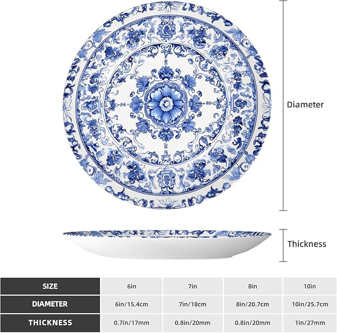 Blue White Flowers Bone China Decorative Plate –ceramic Art Plate With Display Stand For Home, Kitchen, Wall Or Table Decor