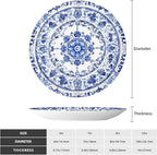Blue White Flowers Bone China Decorative Plate –ceramic Art Plate With Display Stand For Home, Kitchen, Wall Or Table Decor