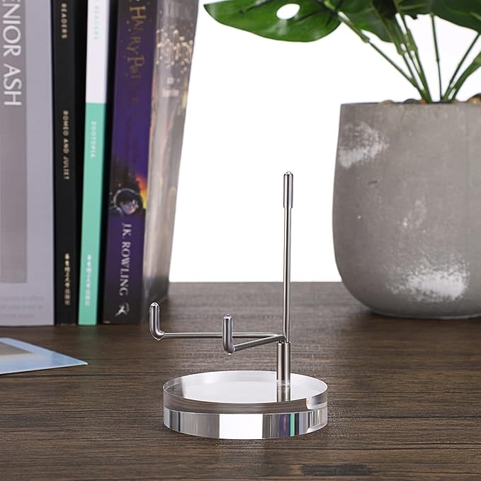 Hipiwe Clear Acrylic Display Stand Holder with Adjustable Metal Arms Display Easel Stands for Gemstones Fossils Minerals Agate Slabs Plates Crystals Saucers Collectibles, 2.8*2.8*4.1 inch