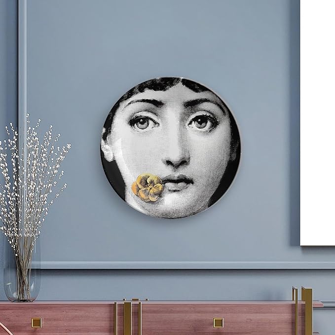 Lina Cavalieri Plate, Wall Decorative Plate, Mysterious Face Plate Wall Hanging Decoration,Including Bracket And Special Spring HooK,style-2,7inch