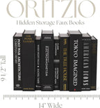 ORITZIO Oversized Set of 9 Faux Books with Hidden Storage (Black), Fashion Books, Coffee Table Accessory, Bookshelf Decor, Home Staging