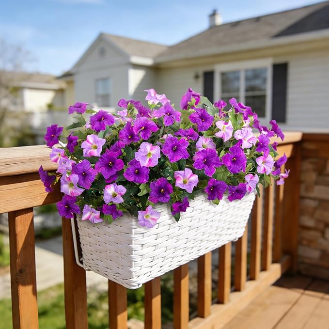 6 Pcs Artificial Petunia Flowers for Outdoor, Fake Spring Petunias Faux Silk Flowers for Outdoors UV Resistant Plants for Planters Garden Porch Patio Window Box Indoor Table Decor(Double Purple)