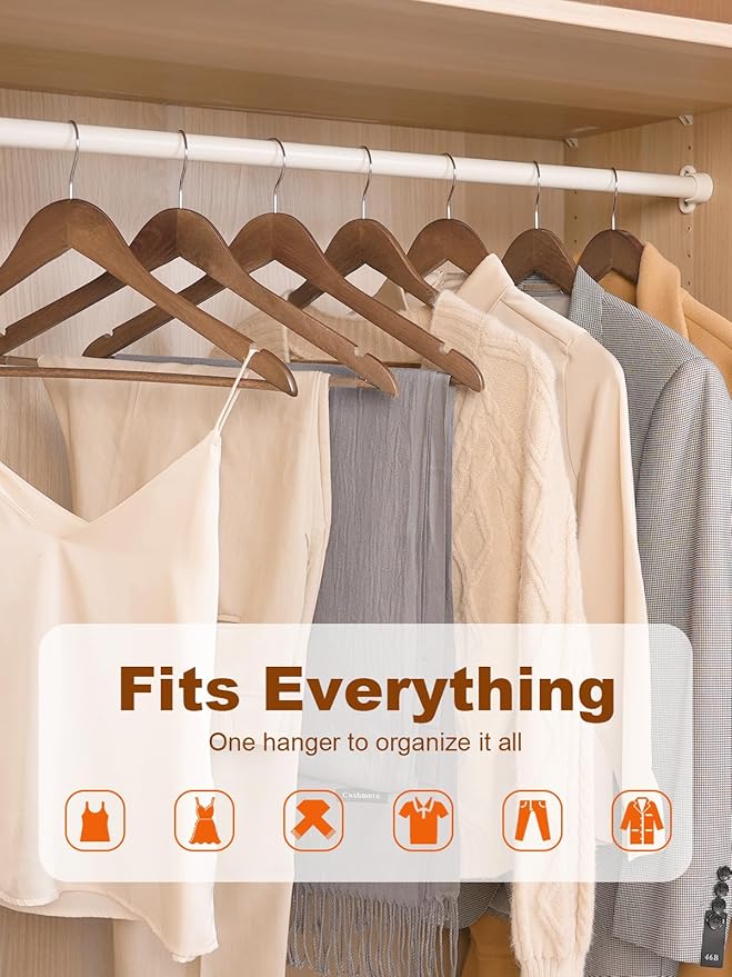HOUSE DAY Walnut Wooden Hangers 30 Pack, Heavy Duty Wooden Coat Hanger for Closet, Solid Wood Hanger with Non Slip Pant Bar, Smooth Finish Wood Clothes Hangers for Shirts, Suits Jackets, Dress