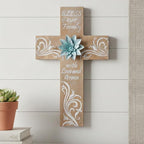 TRENDIN Rustic Cross Decor for Wall, Wooden Decorative Wall Cross with Metal Flowers, Bless Our Family Christian Home Decor, Farmhouse Hanging Art for Living Room, Entryway, Bedroom