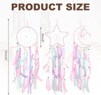 PATIKIL 28" Moon Sun Star Dream Catchers Set, Feather Handmade Dream Catchers Wall Hangings Art Decor for Home Wedding Bedroom Living Room Ornament,Pink
