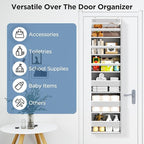 Over The Door Organizer, 6 Shelf Door Hanging Organizers with 6 Large Capacity Pockets, Behind Door Storage Hanging Shelves for Closet Wall Bathroom Bedroom Nursery