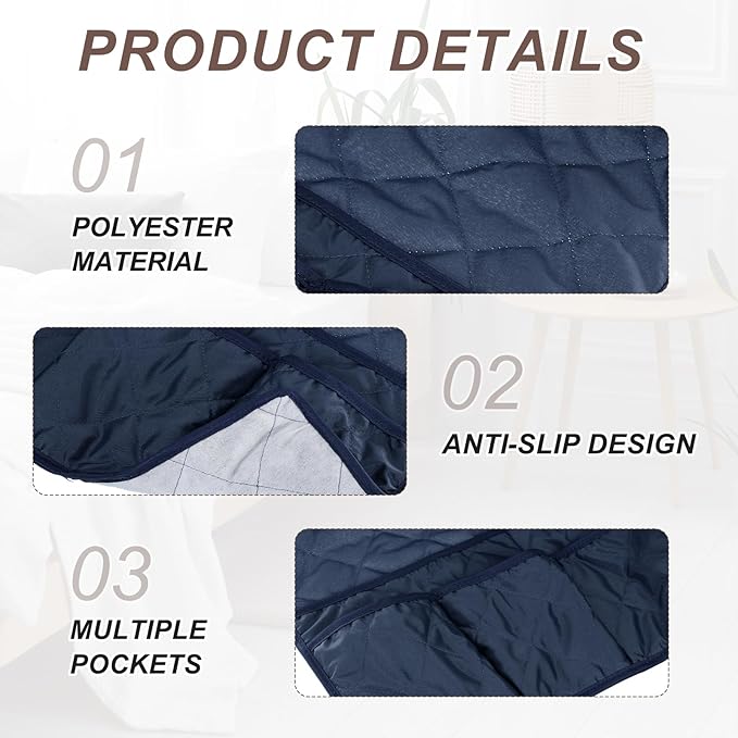 uxcell 2 Pcs Recliner Armchair Caddy, Couch Armrest Organizer with 14 Pockets for Bedside Sofa Remote Control Holder Magazine Phone Book Glasses (Dark Blue, 20" x 7" x 9")