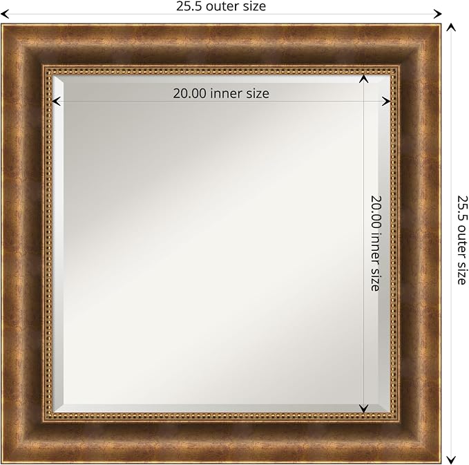 Amanti Art Bronze Wall Mirror 25x25 Manhattan Bronze Square Bathroom Mirror for Wall Decor Living Room, Medium Traditional Wood Frame, Hangs Horizonally and Vertically, Bathroom Decor, Beveled Edge
