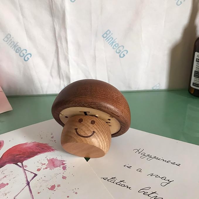 BinkeGG Play (Here Comes The Bride (Lohengrin Brautchor)) Walnut Mushroom Shaped Clockwork Music Box with Sankyo Musical Movement (65 Tunes Option)