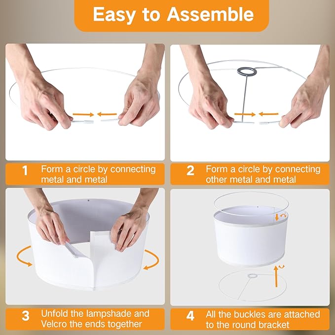 OUTON White Lamp shades Set of 2, Large Drum Lamp Shades for Floor Lamps, 16" Top x 16" Bottom x 9" High, Easy to Assemble, Replacement Linen Lampshades for Table Lamps & Bedside Lamps (1.65" Spider)
