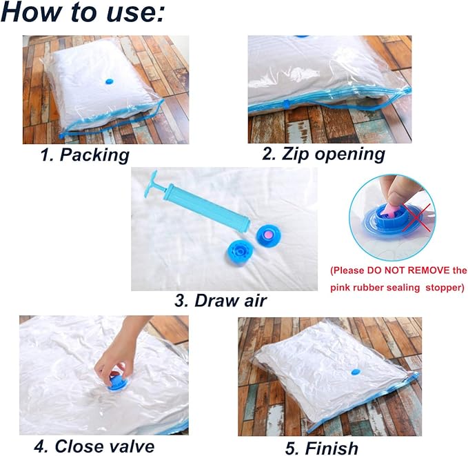 Vacuum Storage Bags Space Saving Bags for Comforters Clothes Pillow Bedding Blanket Storage, Double Zip Lock Seal & Leak Valve, Free Travel Hand Pump Included (6 Pack Medium - 28 * 20 inches)