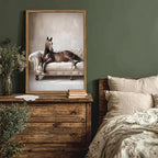 Framed Funny Horse Canvas Wall Art, Vintage Western Brown Horse On Sofa Pictures Wall Decor, Rustic Farmhouse Animal Paintings Prints for Living Room Bedroom Office Dorm 12x16 inch