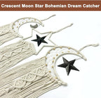 Macrame Moon Star Dream Catcher Decor for Girl, Boho Crescent Dreamcatcher Bohemian Wall Hanging Dream Catcher with Star Pendant for Home Bedroom Craft Decoration(3pcs)