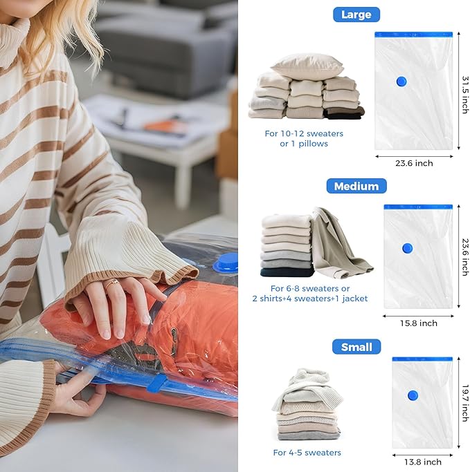 10 Pack Travel Vacuum Storage Bags with Cordless Electric Pump, Combo Rechargeable Space Saver Vacuum Seal Bags for Clothing Travel Vaccine Sealed Storage Bag for Comforters Blankets Clothes