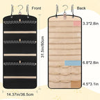 Wome Over the Door Jewelry Organizer Hanging: Double-Sided Storage with 28 Small 2 Large 9 Medium Pockets for Earrings Necklaces Rings Durable Polyester for Door or Closet or Wall or Glass (Black)