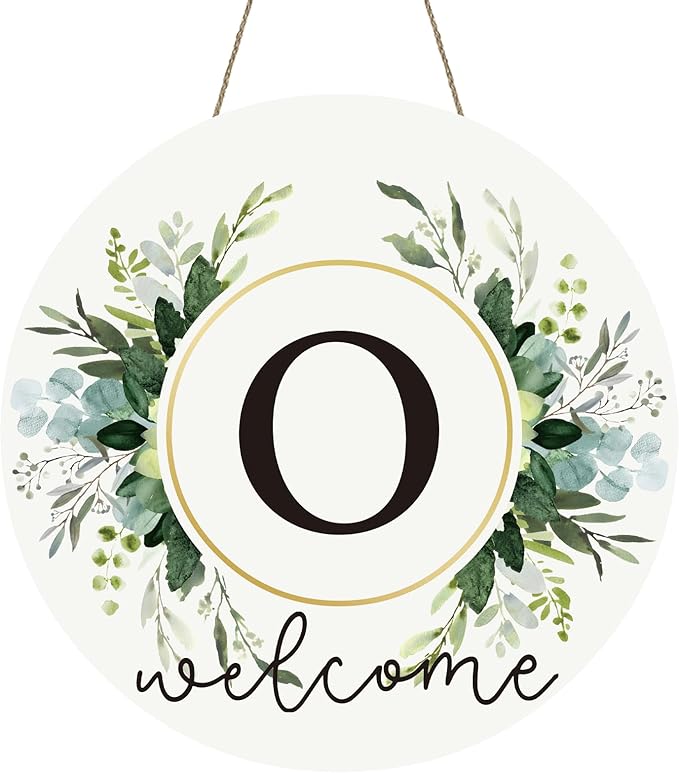 Monogram Letter O Wreaths for Front Door Wreath Wooden Welcome Sign for Front Door Decor Floral Family Last Name Initial House Warming Spring Summer Porch Rustic Wall Home Kitchen Boho Decorations