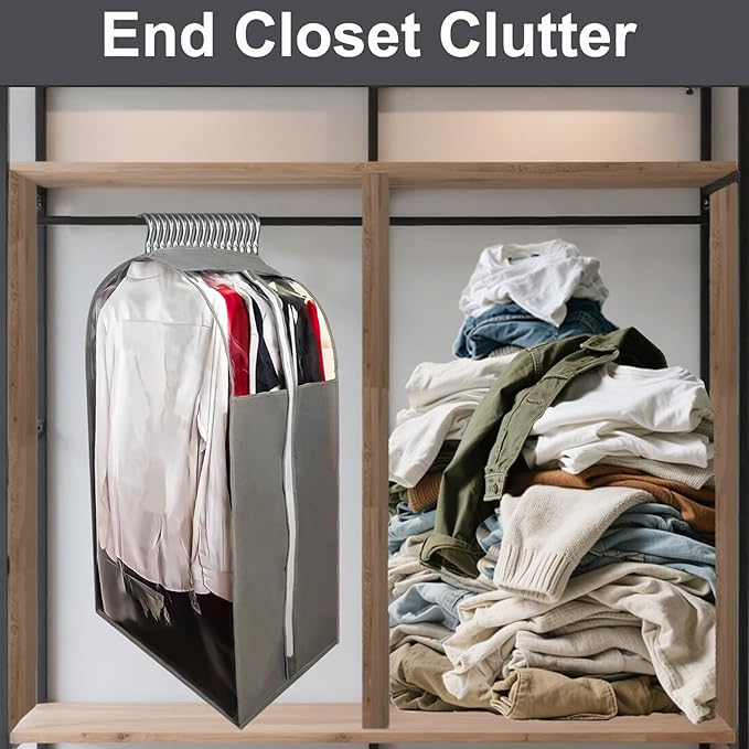 15" Gusseted Suit Bags for Closet Storage, 40" Clear Garment Bags for Hanging Clothes, Completely Sealed Suits Covers and Dust-proof Protector with Full Heavy-duty Side Zipper for Travel, 4-Pack
