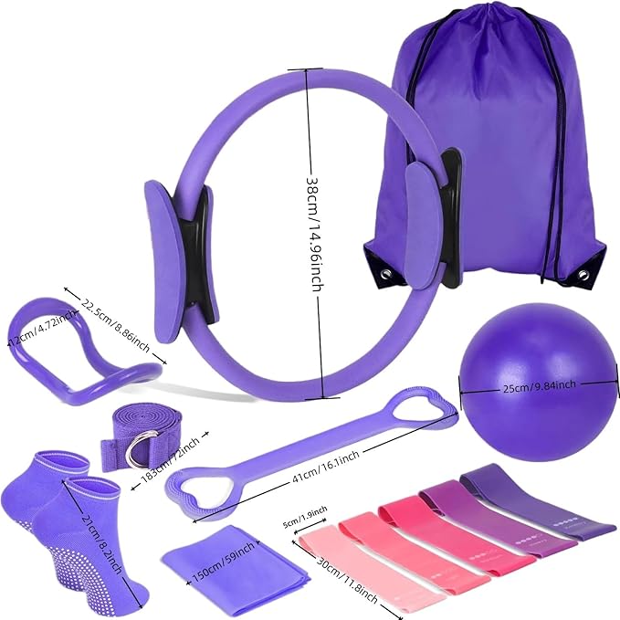 Pilates Essentials Kit for Women,Better Me Pilates Kit,Pilates Ring and Ball Set with Booty & Resistance Bands,25 cm Yoga Ball,Figure-8 Resistance Stretch Bands for Core Strength Glute Toning