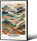 Vintage Yayoi Kusama Grasslands Posters Japanese Wall Art Yayoi Kusama Abstract Landscape Canvas Print for Stylish Room Bedroom Living Room Gallery Decor 16x24in Black Framed