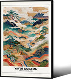 Vintage Yayoi Kusama Grasslands Posters Japanese Wall Art Yayoi Kusama Abstract Landscape Canvas Print for Stylish Room Bedroom Living Room Gallery Decor 16x24in Black Framed