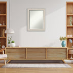 Amanti Art White Wall Mirror 28x22 Cottage White Silver Rectangle Bathroom Mirror for Wall Decor Living Room, Medium Cottage Wood Frame, Hangs Horizonally and Vertically, Bathroom Decor, Beveled Edge