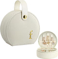 COLLECTIVE HOME - Travel Jewelry Case, Elegant Half-Moon Design with Gold Monogram, Detachable Handle, Personalized Accessory Organizer, Gift for Fashion-Forward Women and Teens (f)