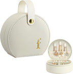 COLLECTIVE HOME - Travel Jewelry Case, Elegant Half-Moon Design with Gold Monogram, Detachable Handle, Personalized Accessory Organizer, Gift for Fashion-Forward Women and Teens (f)