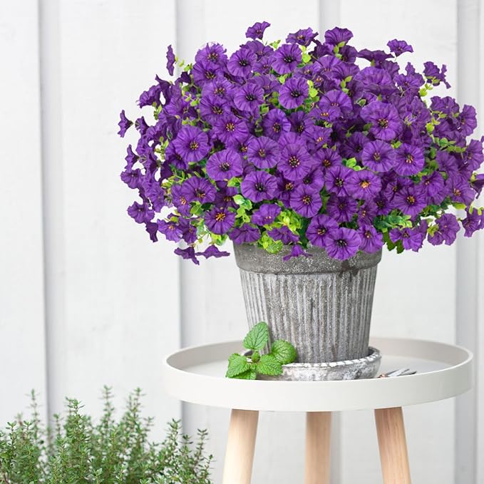 12 Bundles Morning Glory Artificial Flowers for Outdoor Decoration UV Resistant Fake Plastic Plants Artificial Greenery for Indoor Outdoor Garden Patio Window Box Home Decor