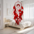 Red Dream Catcher Wall Decor Crystal Tree of Life Dream Catchers Handmade Feather Dreamcatcher Wall Hanging Ornament for Bedroom Living Room Home Decor