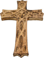 Wooden Cross 10 Inches Handmade Catholic Crucifix Wood Wall Cross Christians Spiritual Hanging Ornament Church Wall Decor For Home Office Living Room Long Hand Carved Ideal Christmas Gift for Women