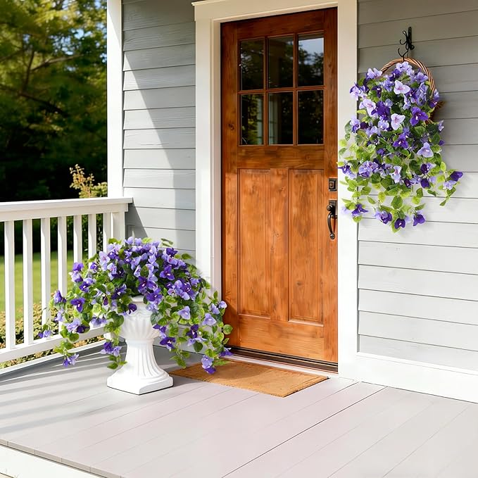 Homsunny Artificial Fake Flowers Plants for Outdoor Decoration, 2 Pcs Faux Silk Flower Bougainvillea Vines Look Real UV Resistant for Home Porch Patio Balcony Yard Spring Decor(Purple)
